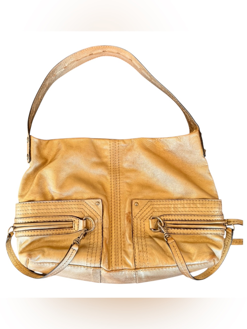 Gianni Bini Gold Metallic Leather Hobo Bag Slouchy Shoulder Bag Large Tote